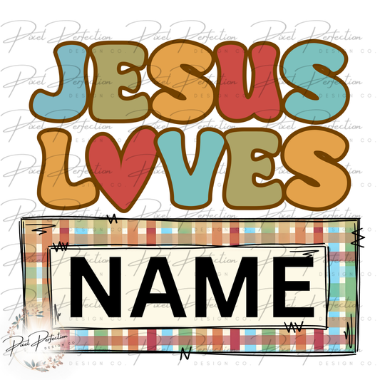 Neutral Jesus loves plaid name plate png