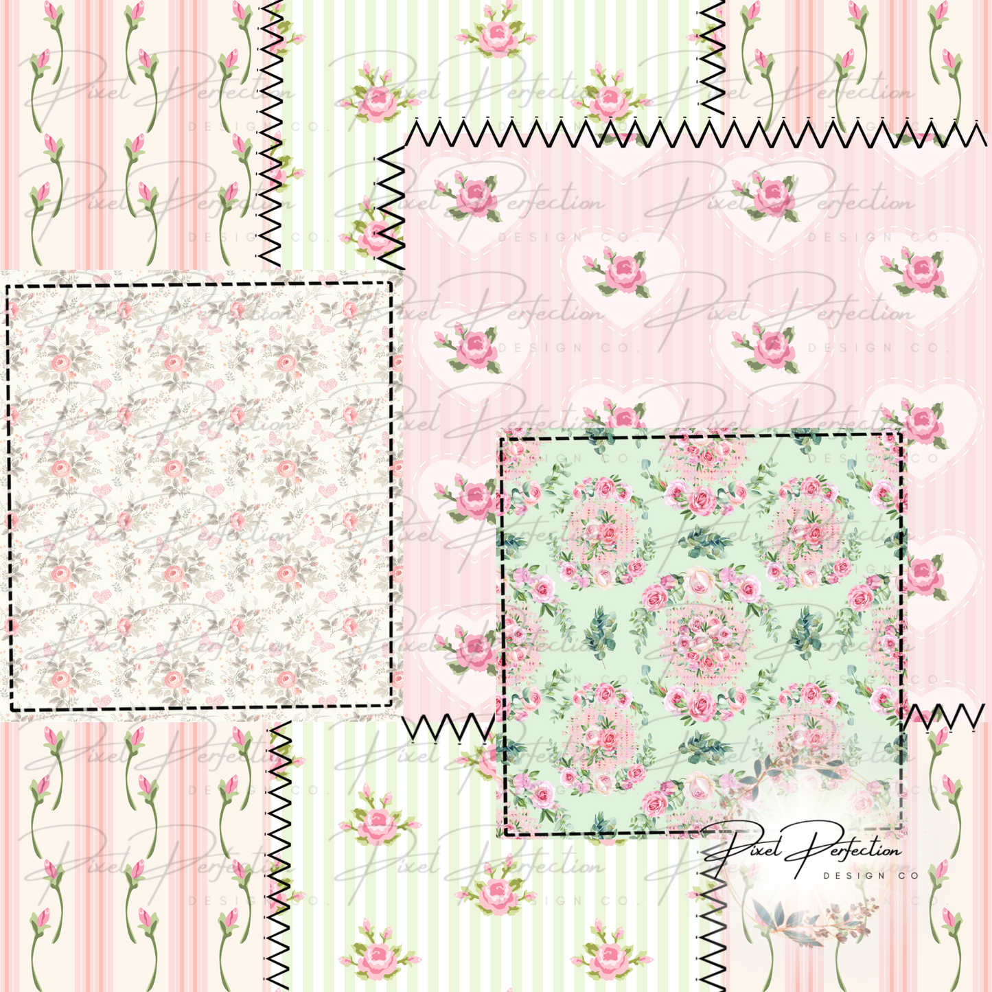 Pink floral quilt patchwork seamless