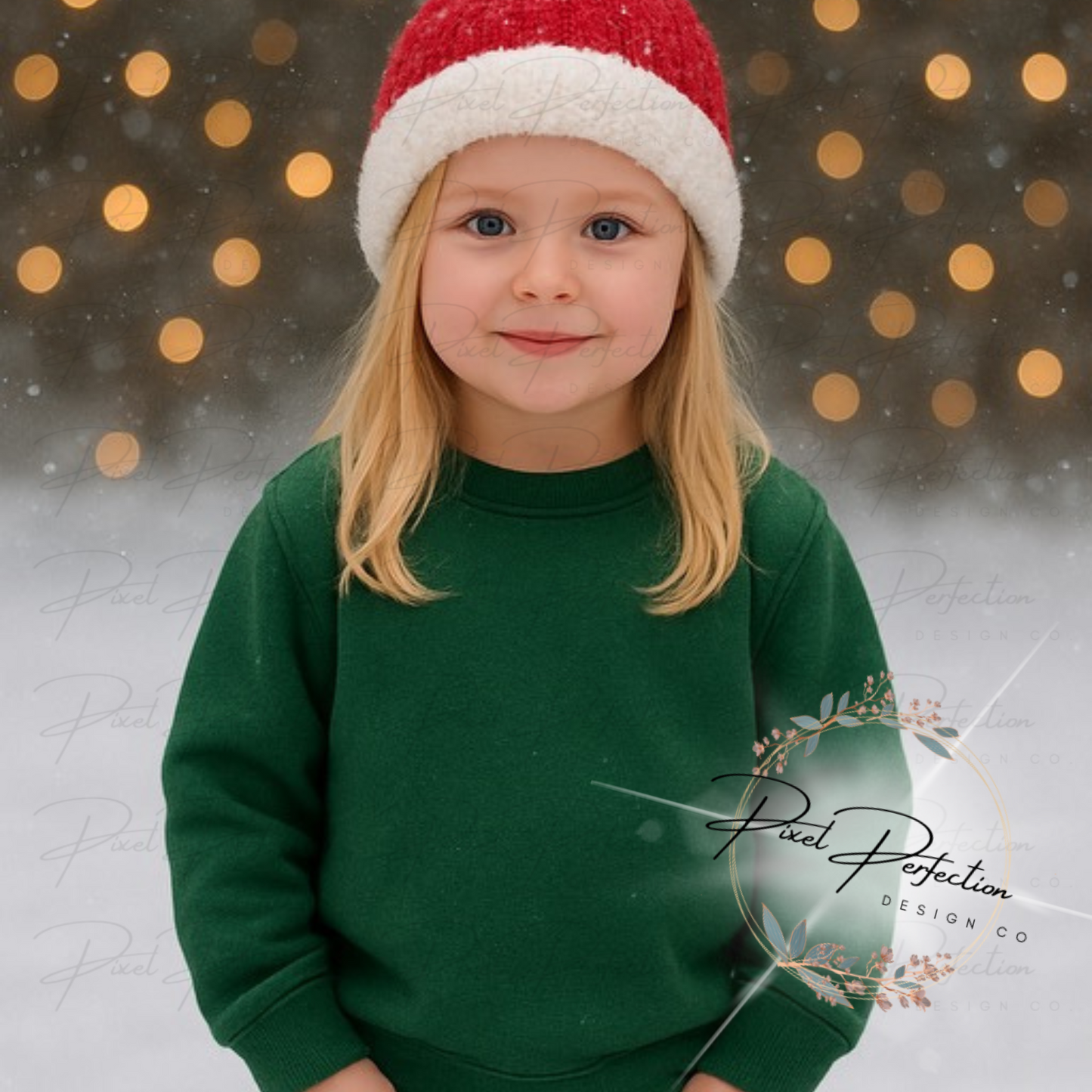 Kids green sweatshirt on little girl with winter background digital file