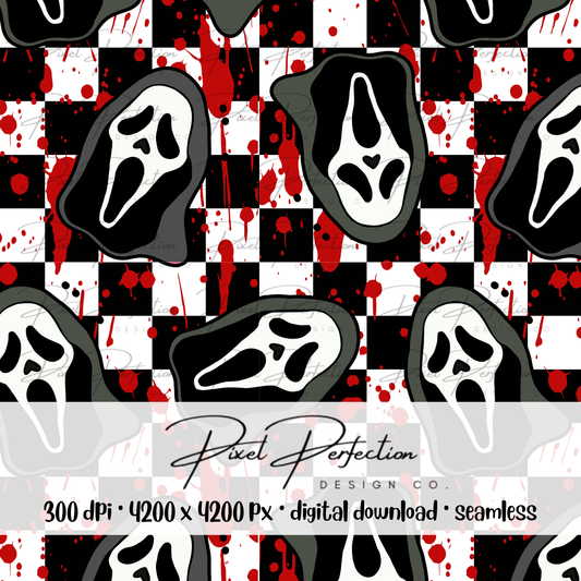 Ghostface black checkered splatter seamless