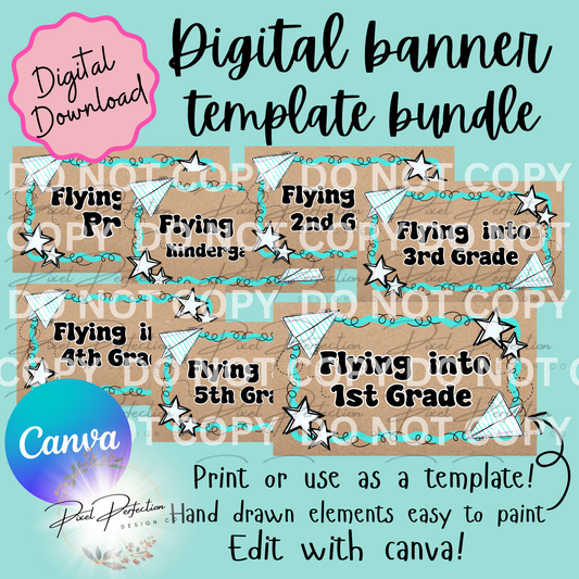 Back to school Flying into prek-5th grade banner template bundle
