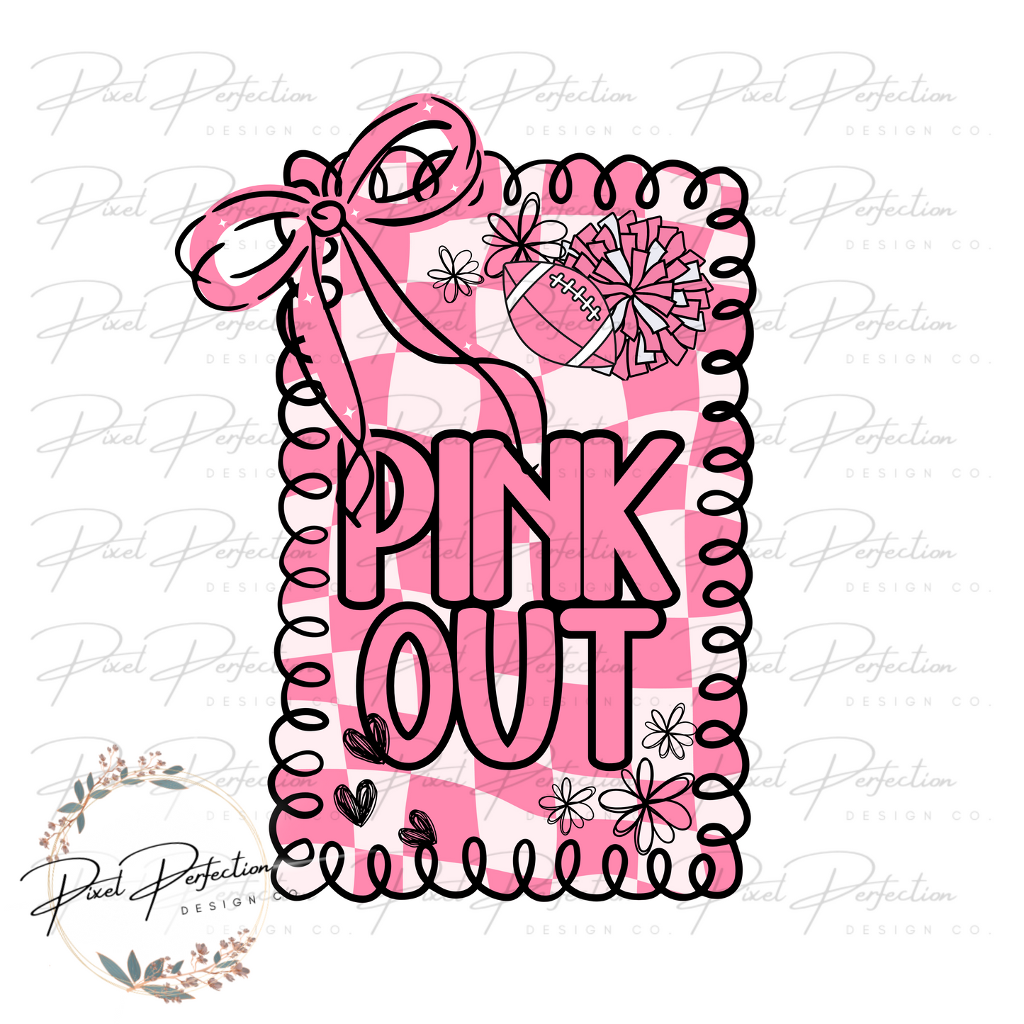 Pink out preppy frame coquette bow #1 with pink football png
