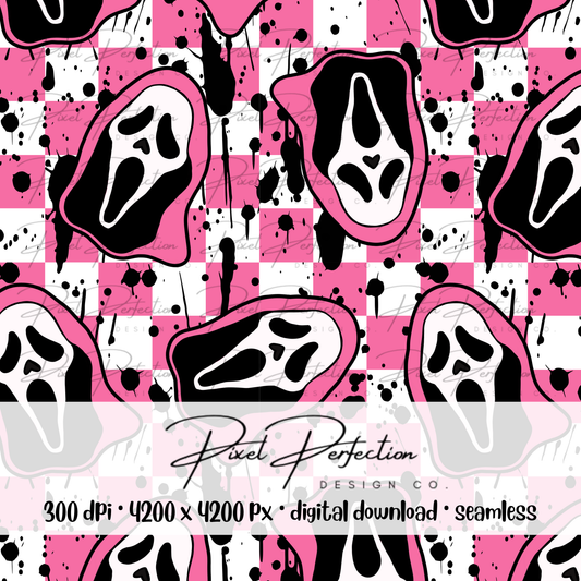 Ghostface pink checkered splatter seamless