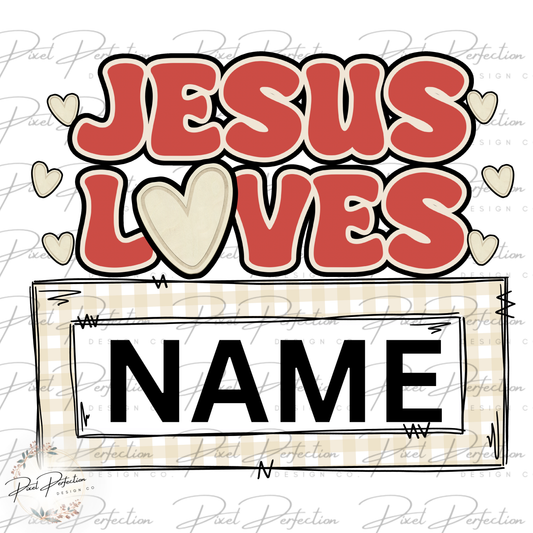 Valentines Jesus loves name plate png