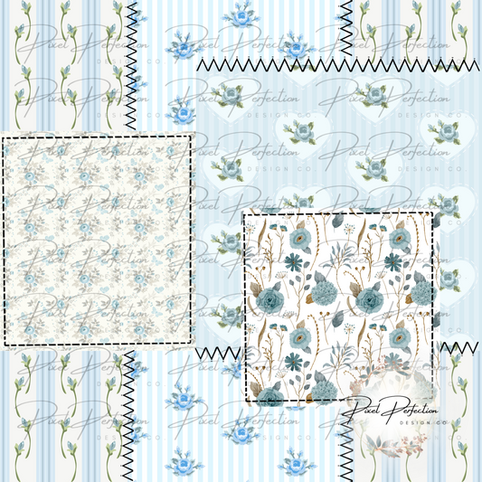 Blue floral quilt patchwork seamless