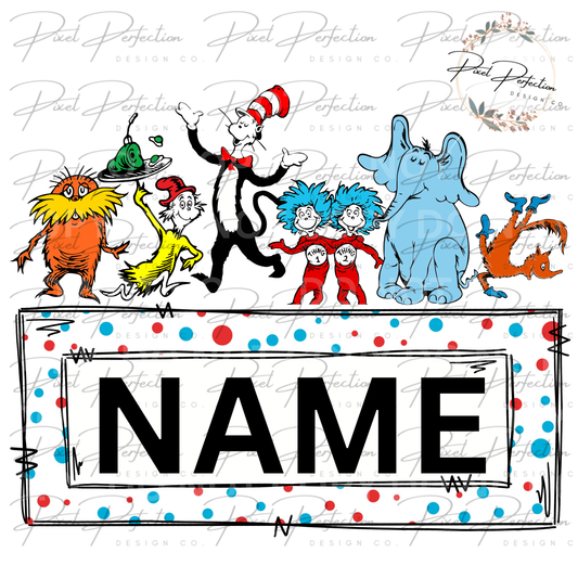 Dr Seuss read across America polka dot name plate