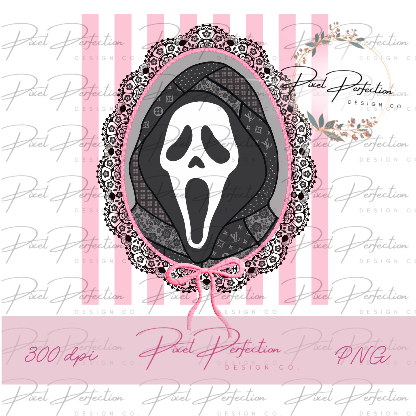 Patchwork Ghostface faux lace frame with stripes png