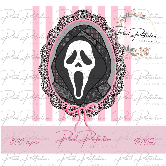Patchwork Ghostface faux lace frame with stripes png