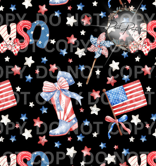 Fourth of July Girlie USA and boots seamless
