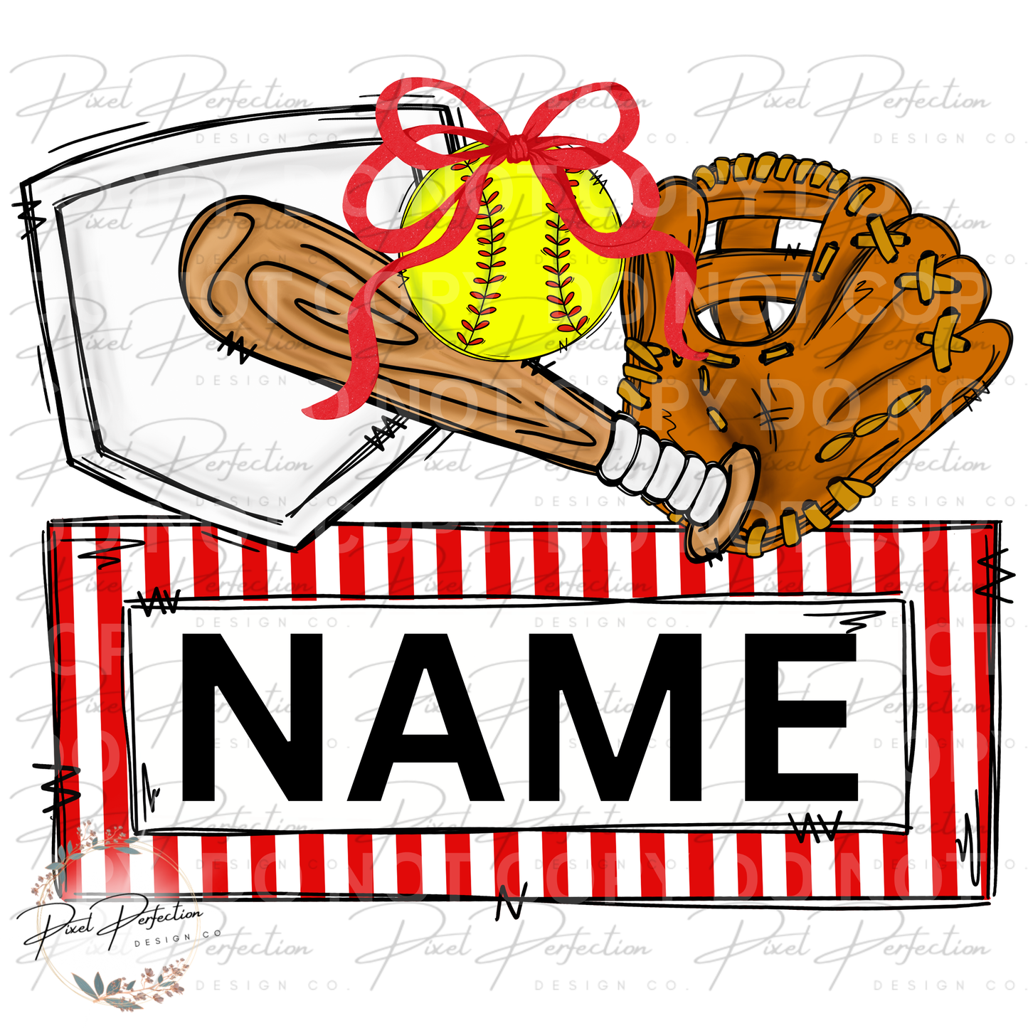 Girly softball With bow name plate