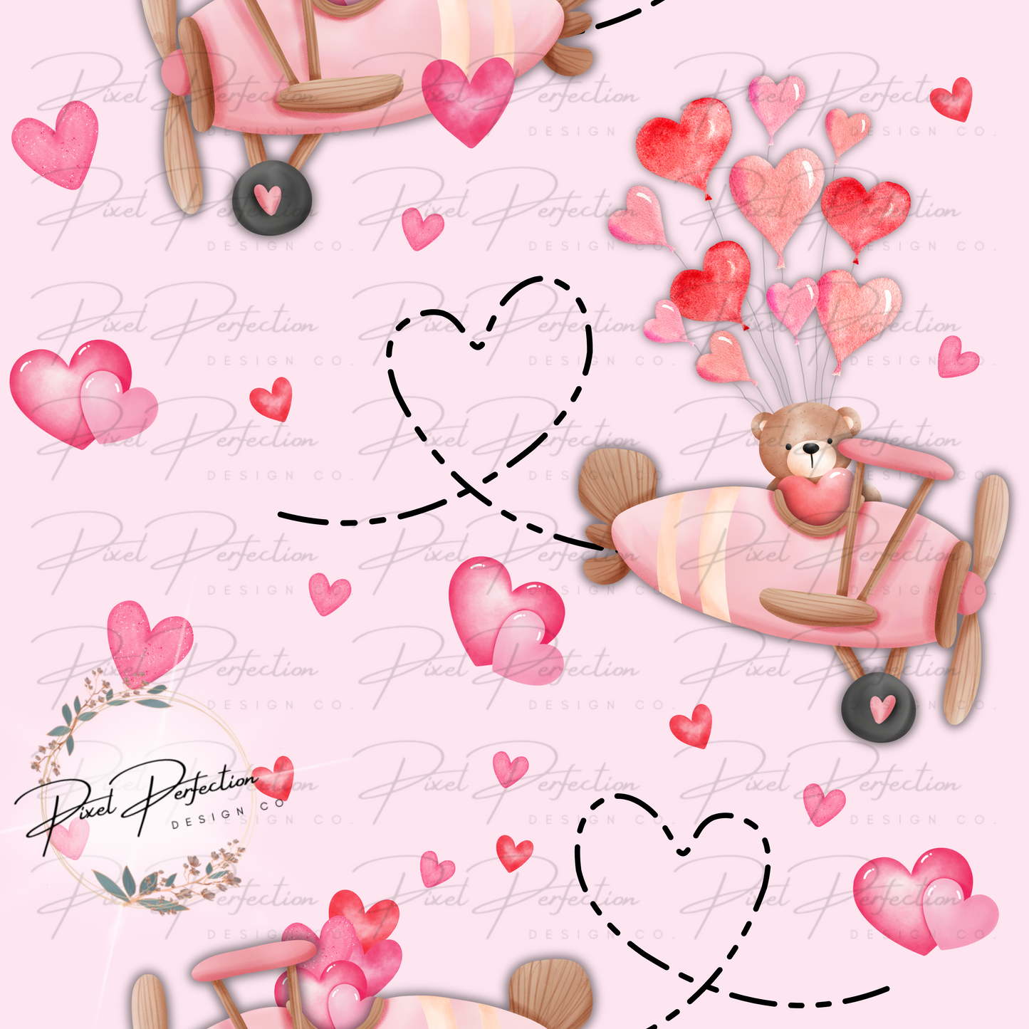 Pink girlie airplane valentines seamless