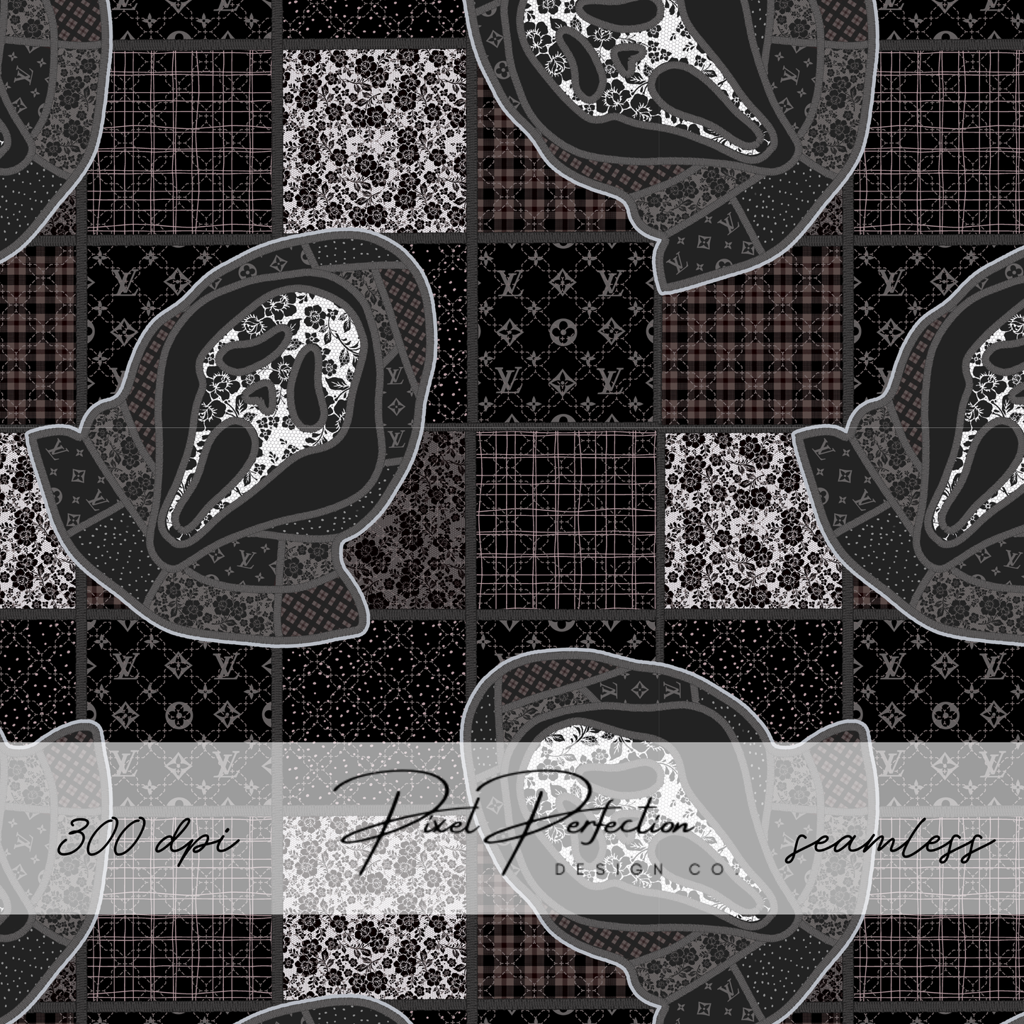 Boujee Ghostface faux quilted embroidery seamless