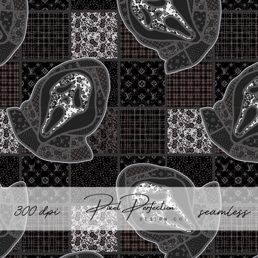 Boujee Ghostface faux quilted embroidery seamless