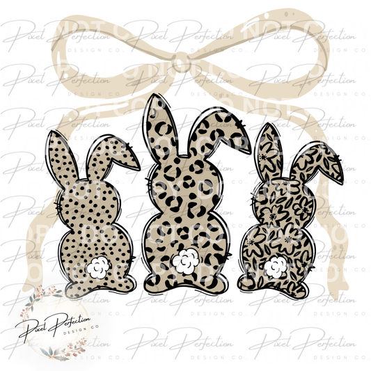 Tan and black leopard bunnies with bow png