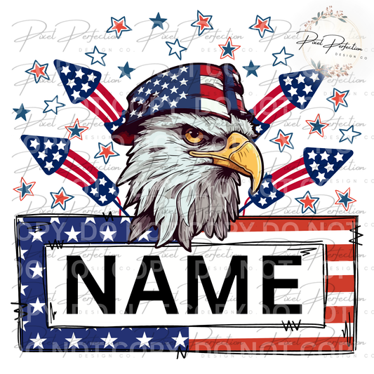 Fourth of July boys Eagle with hat name plate png