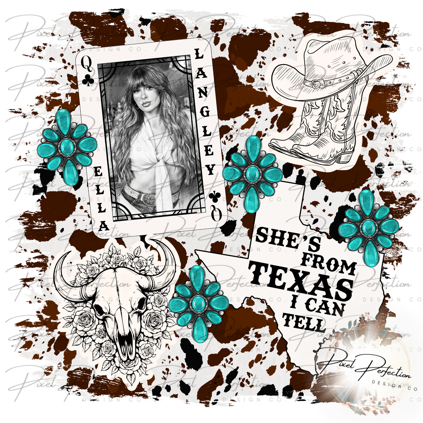 Ella She’s from Texas I can tell cowhide PNG