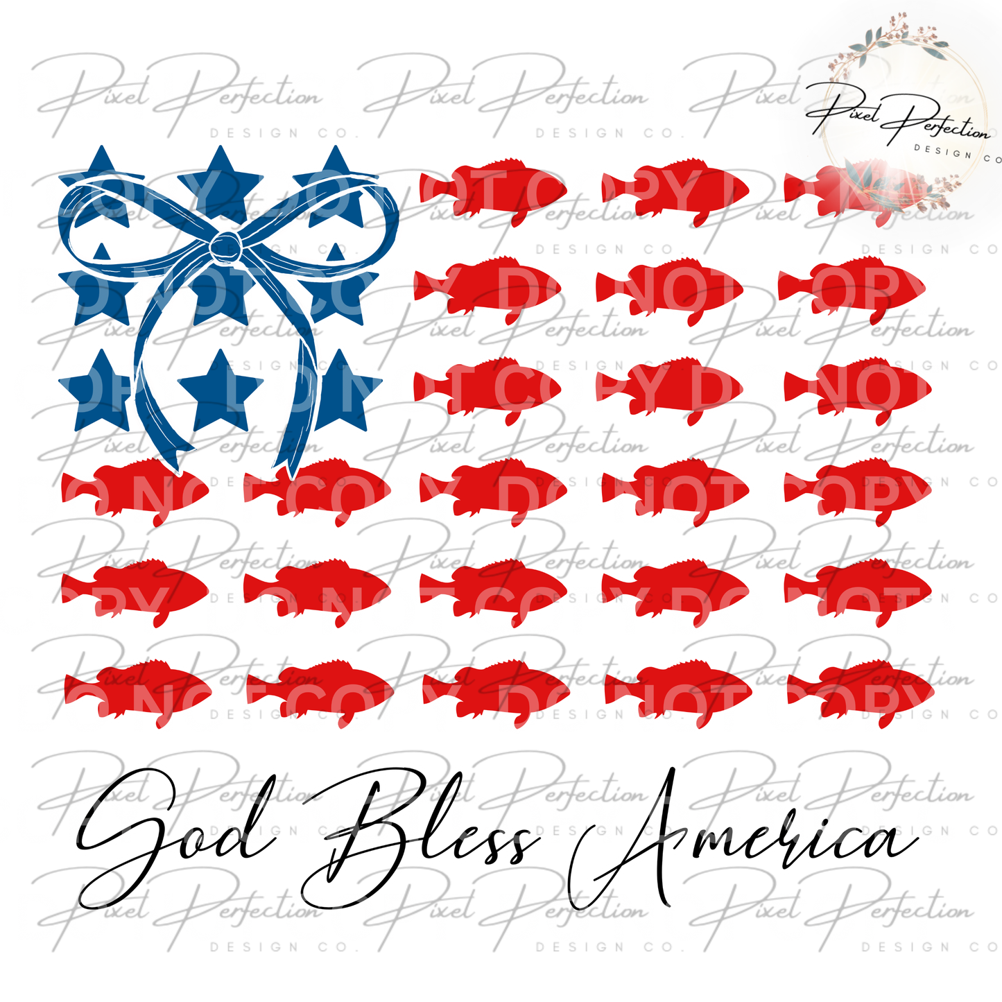 Fourth of July God bless America fish flag with bow png