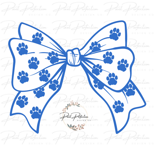 Blue and white paw print Bow