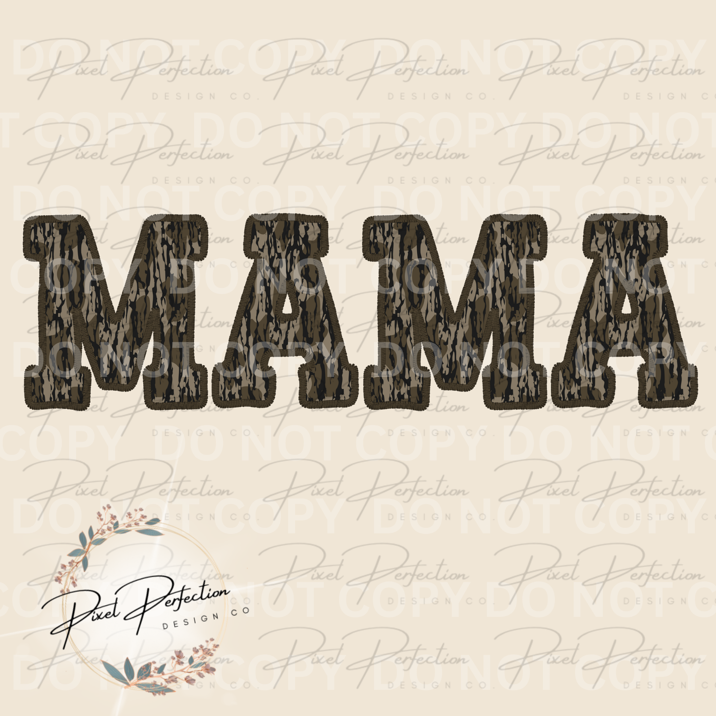 Faux embroidered camo mama png