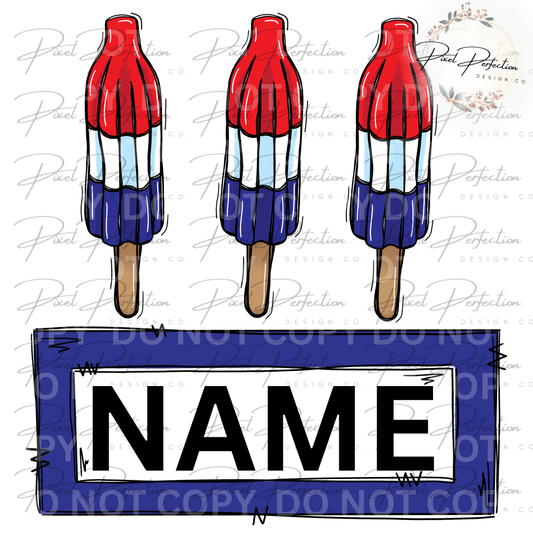 Fourth of July bomb pop popsicle name plate png