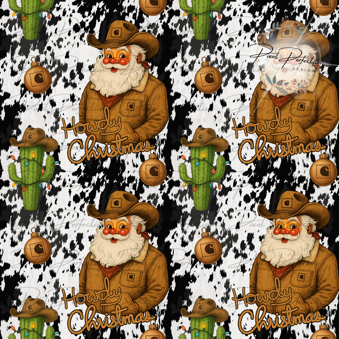 Howdy Christmas western blue collar Santa seamless cowprint