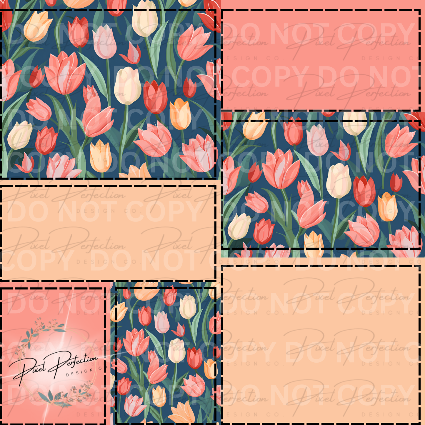 Spring floral tulips patchwork seamless