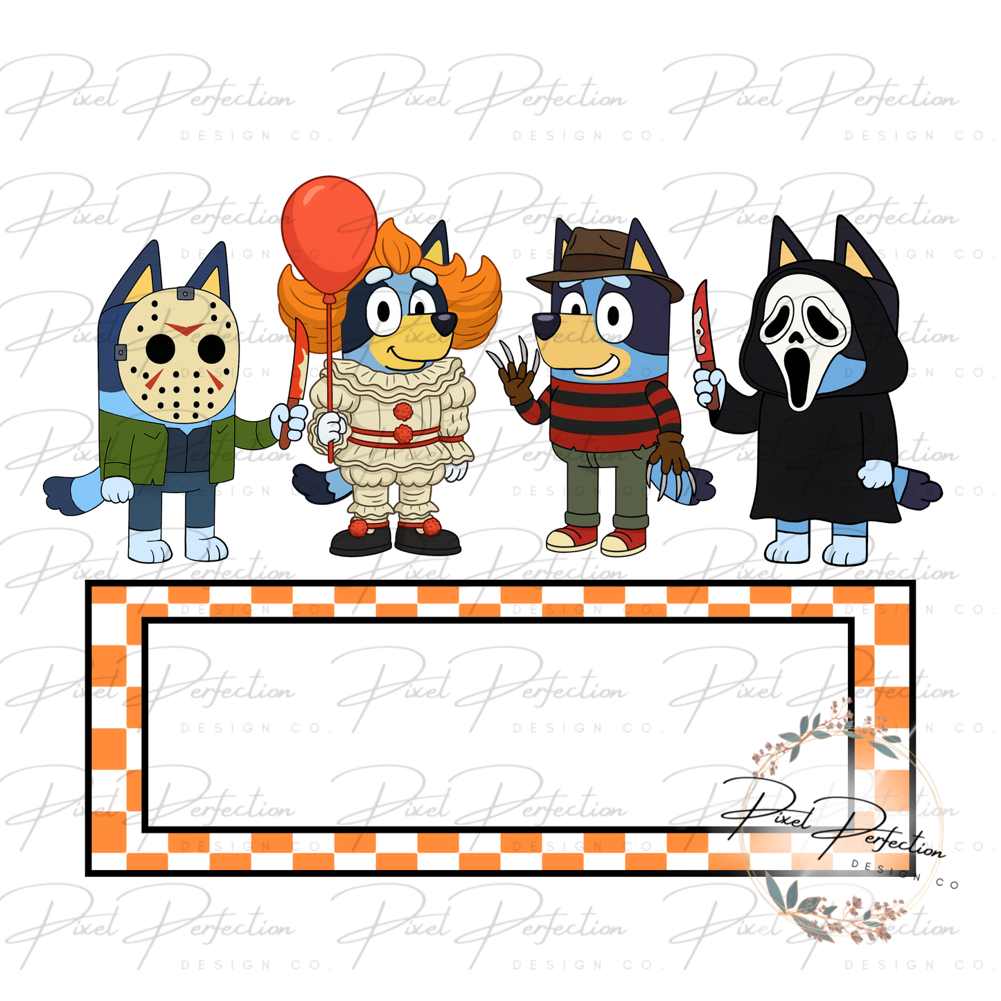 Blue dog Halloween horror name plate (blank fill name in yourself)