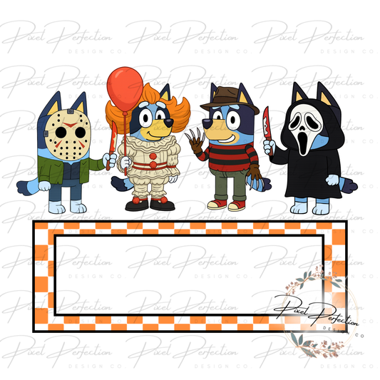 Blue dog Halloween horror name plate (blank fill name in yourself)