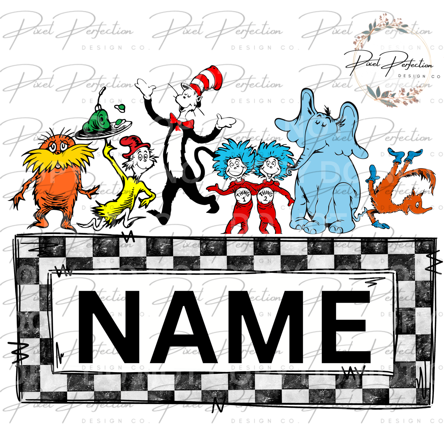 Dr Seuss read across America checkered name plate