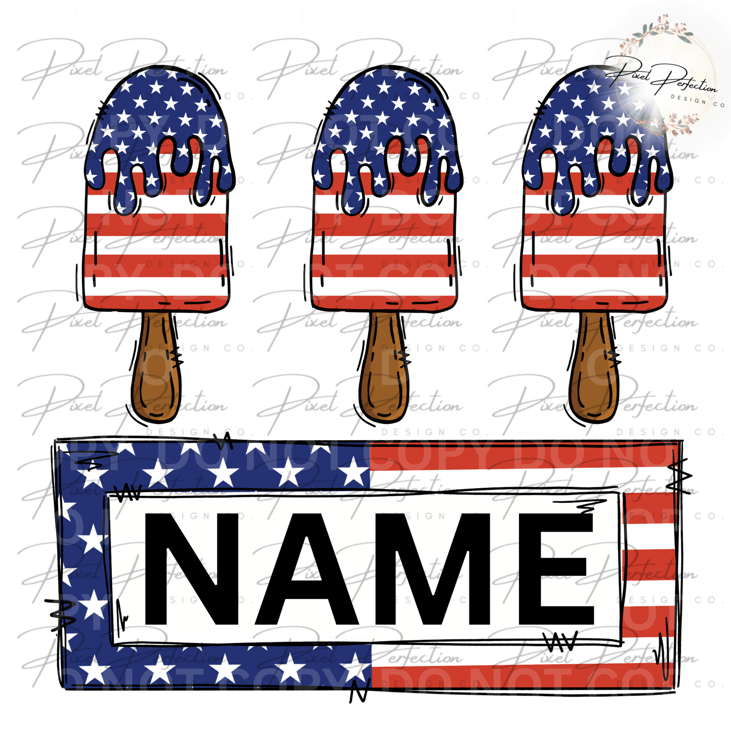 Fourth of July popsicle name plate png