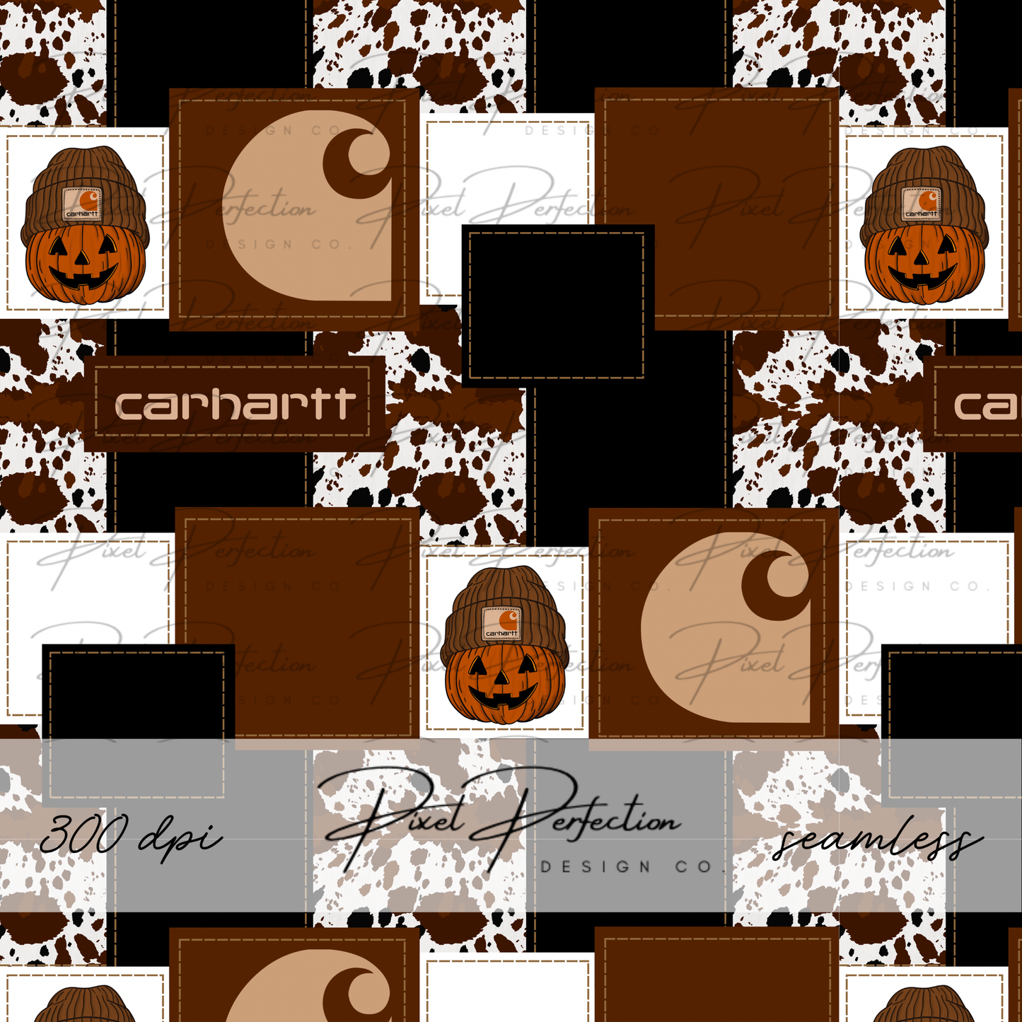 Blue collar boys fall pumpkin cowhide patchwork seamless