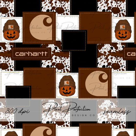 Blue collar boys fall pumpkin cowhide patchwork seamless
