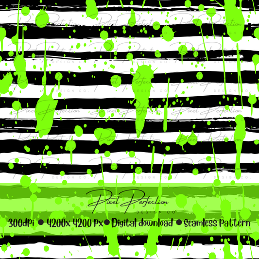 Halloween BJ stripes and neon green splatter seamless
