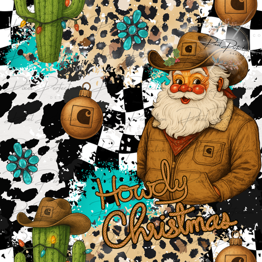 Howdy Christmas Punchy western blue collar Santa seamless