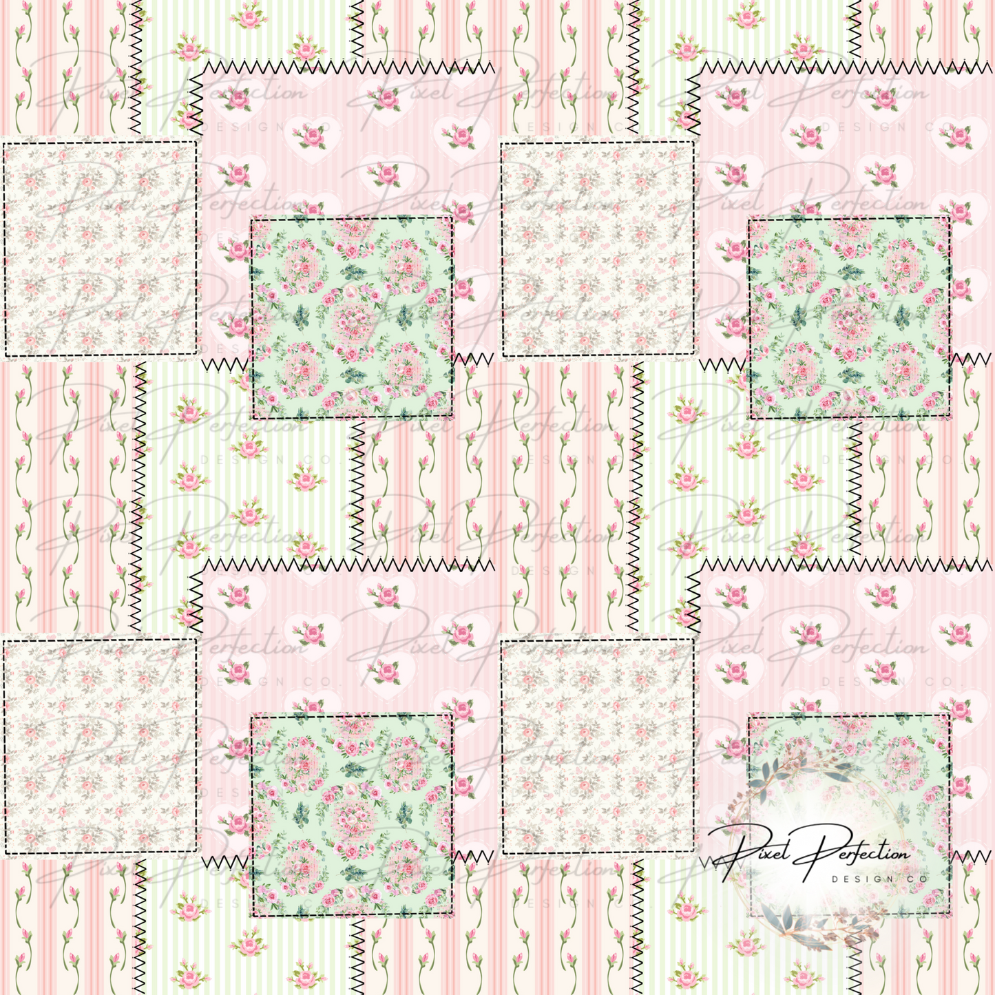 Pink floral quilt patchwork seamless