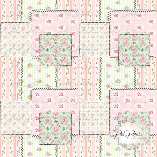 Pink floral quilt patchwork seamless