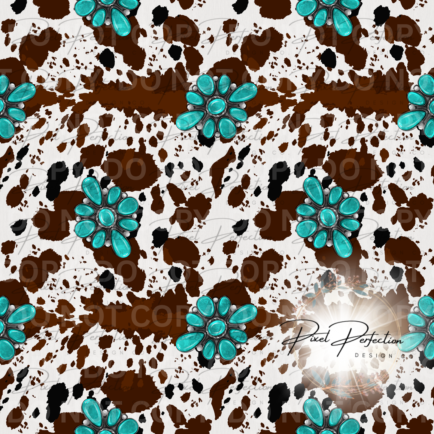 Western cowhide and turquoise seamless