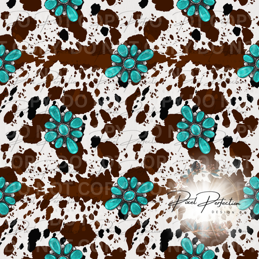 Western cowhide and turquoise seamless
