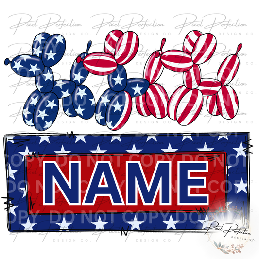 Fourth of July dog balloons name plate png