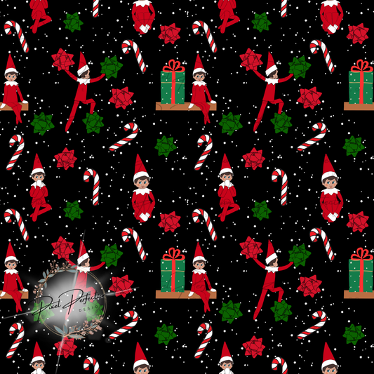 Elf seamless black background with snow