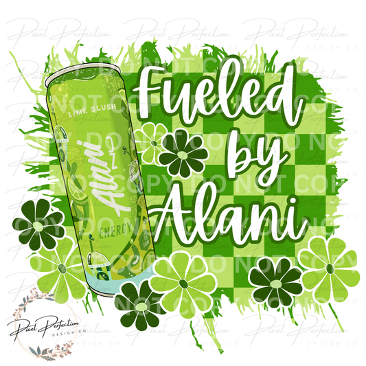 Lime slush Alani fueled by Alani with flowers