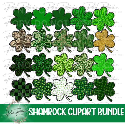 St Patrick’s Day Shamrock clipart bundle set of 20