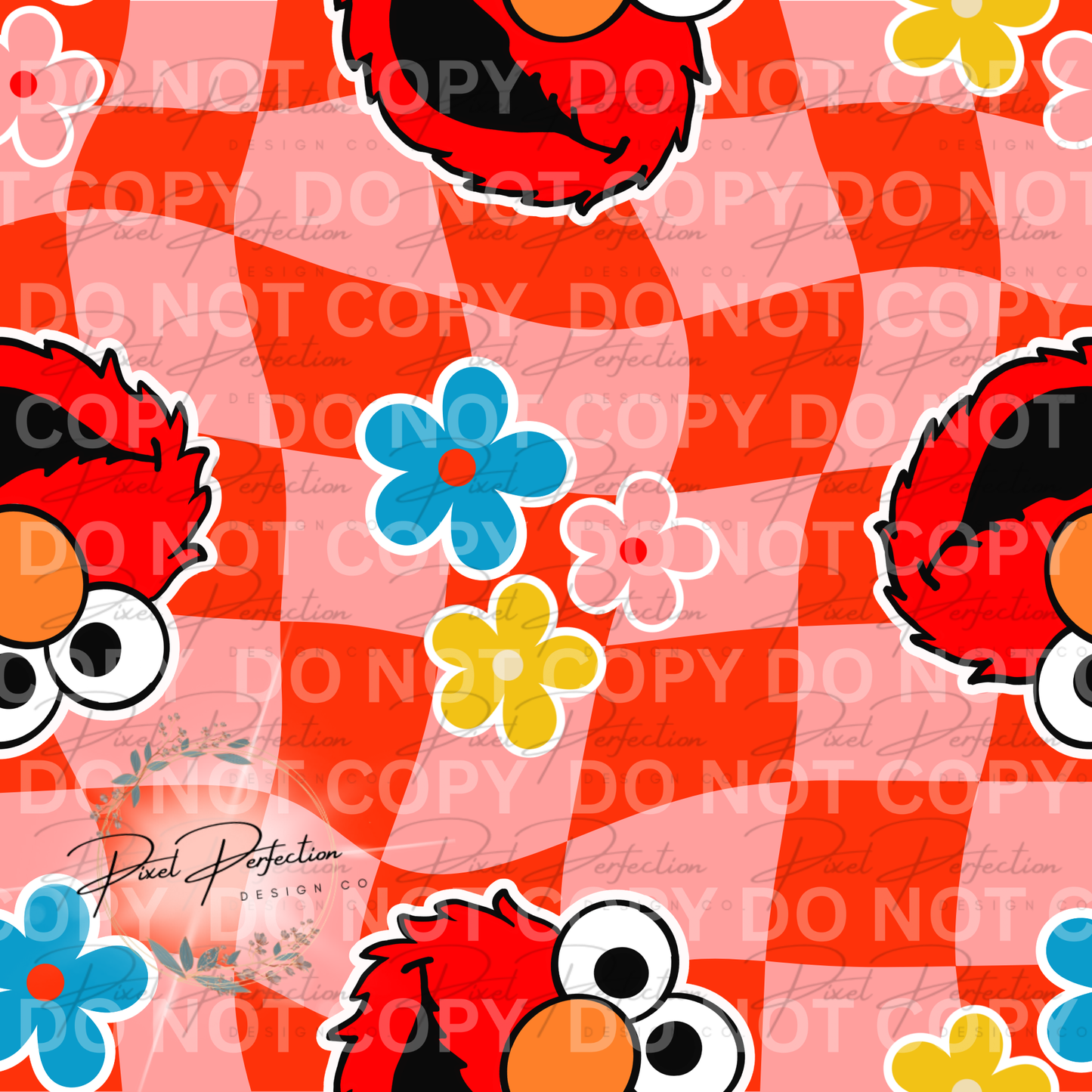 Red guy checkered background with flowers seamless