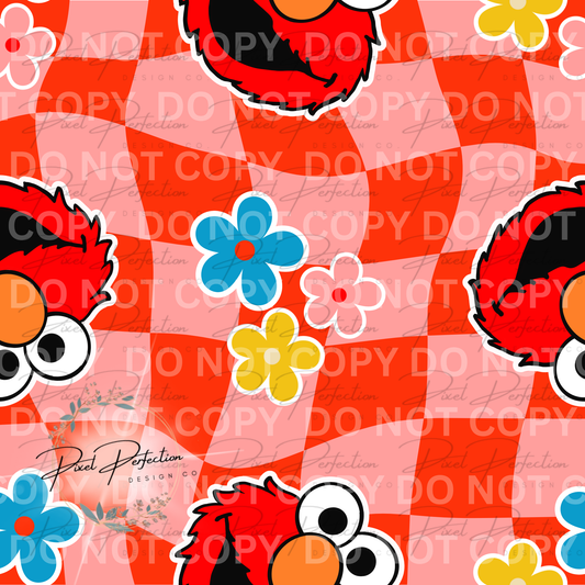Red guy checkered background with flowers seamless