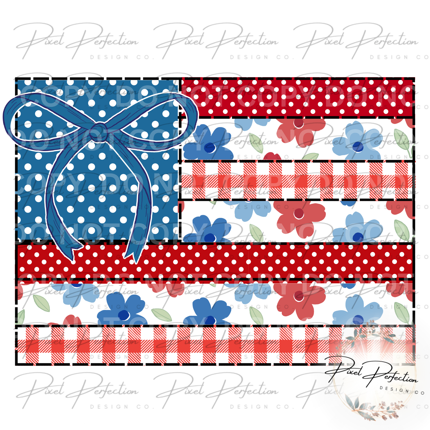 Fourth of July girlie quilted flag png