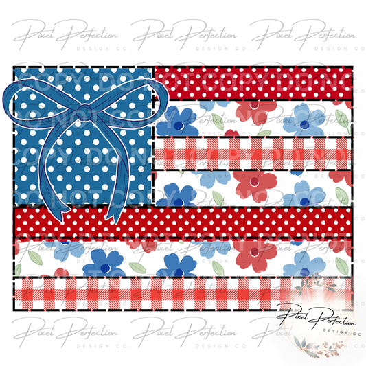Fourth of July girlie quilted flag png