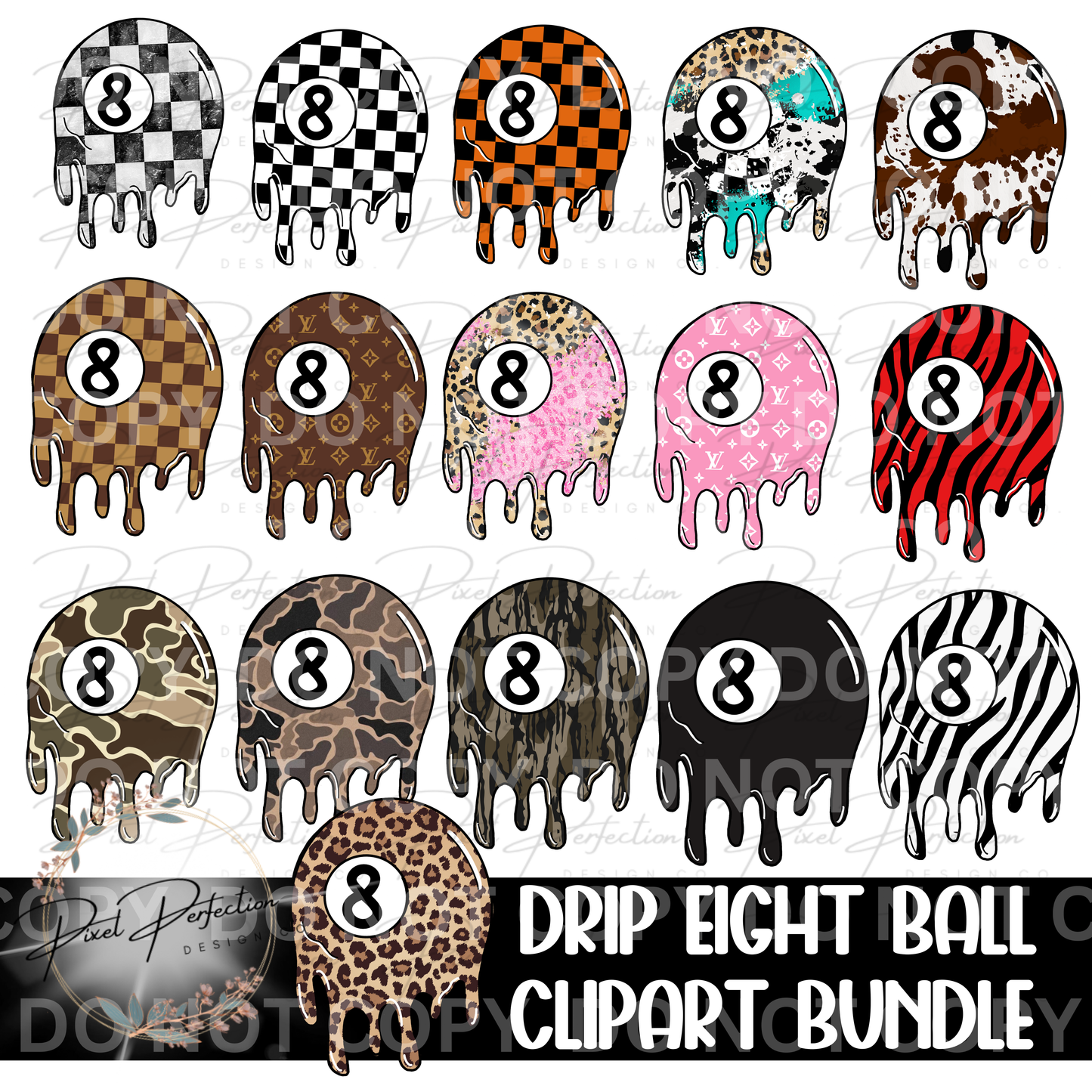 Drip eight ball clipart bundle