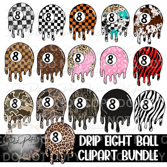 Drip eight ball clipart bundle