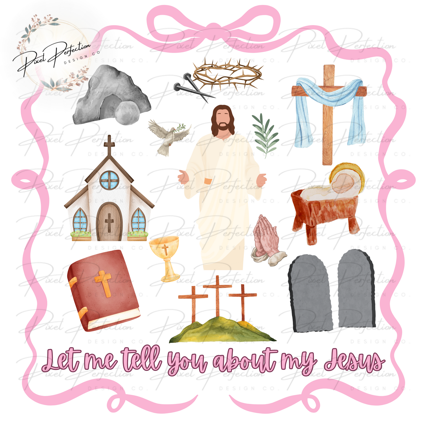 Let me tell you about my Jesus with bow frame PNG