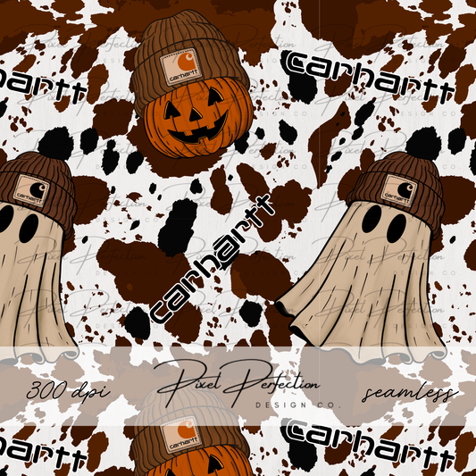Blue collar boys fall pumpkin and ghost cowhide seamless
